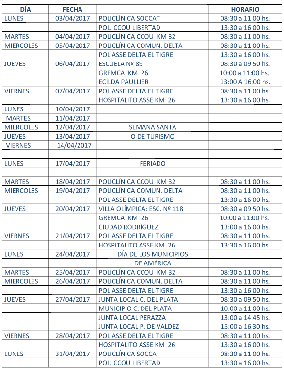 policlinico calendario abril17